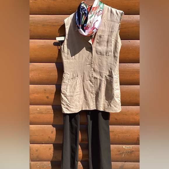 ⚜️ NEUTRAL Khaki LINEN Versatile VEST SZ 12 - Picture 6 of 16